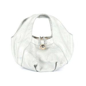 NWOT Bill Blass Leather Shoulder Bag Silver Metallic Croissant Purse RET$600-900